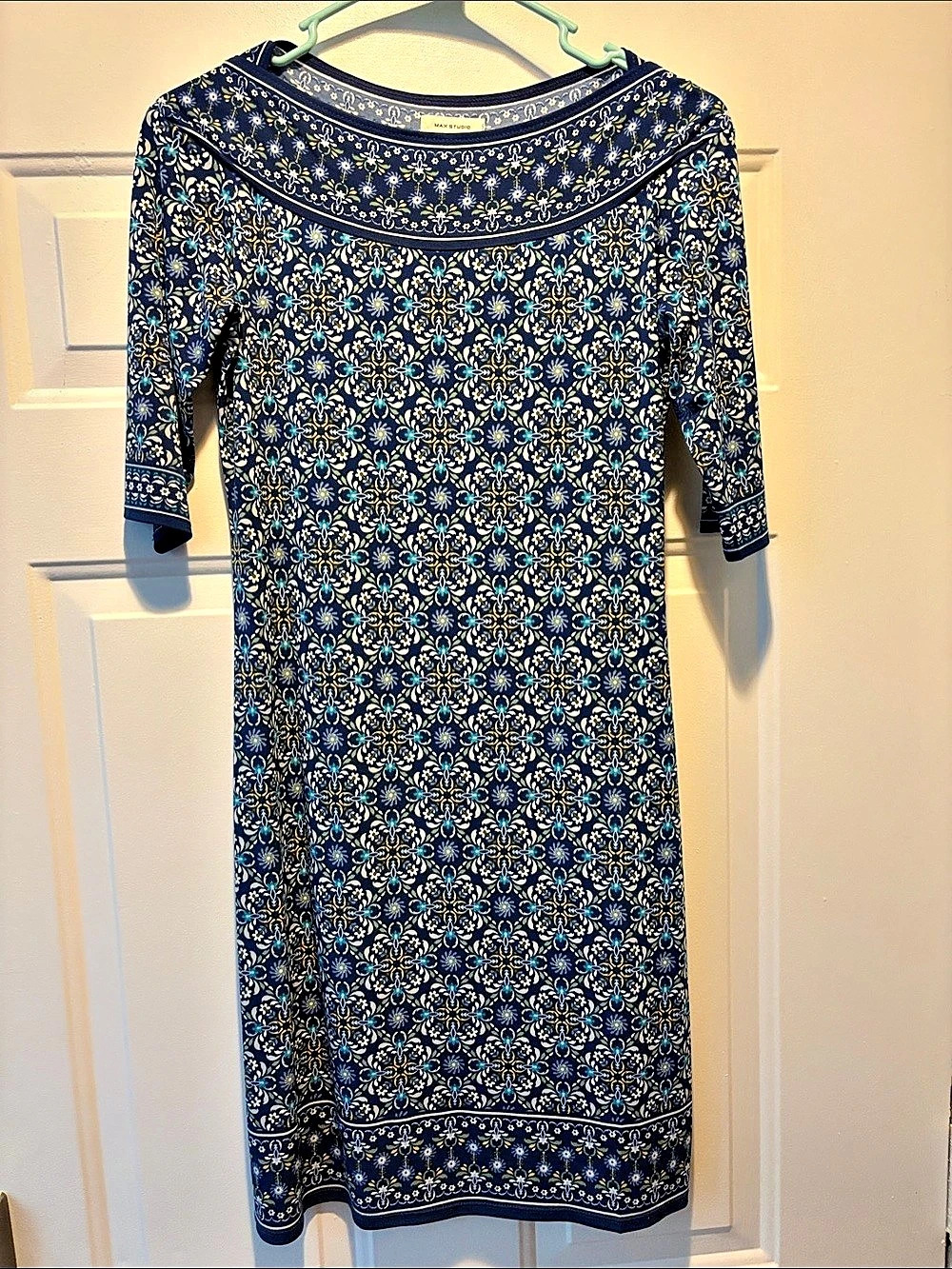 Max Studio Geometric Midi Dress in Blue & White Size XS